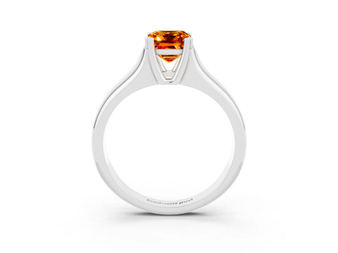 White gold Emerald Cut Citrine Solitaire Ring with Wide Band and Prong Setting_3