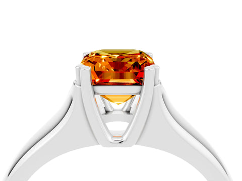White gold Emerald Cut Citrine Solitaire Ring with Wide Band and Prong Setting_4