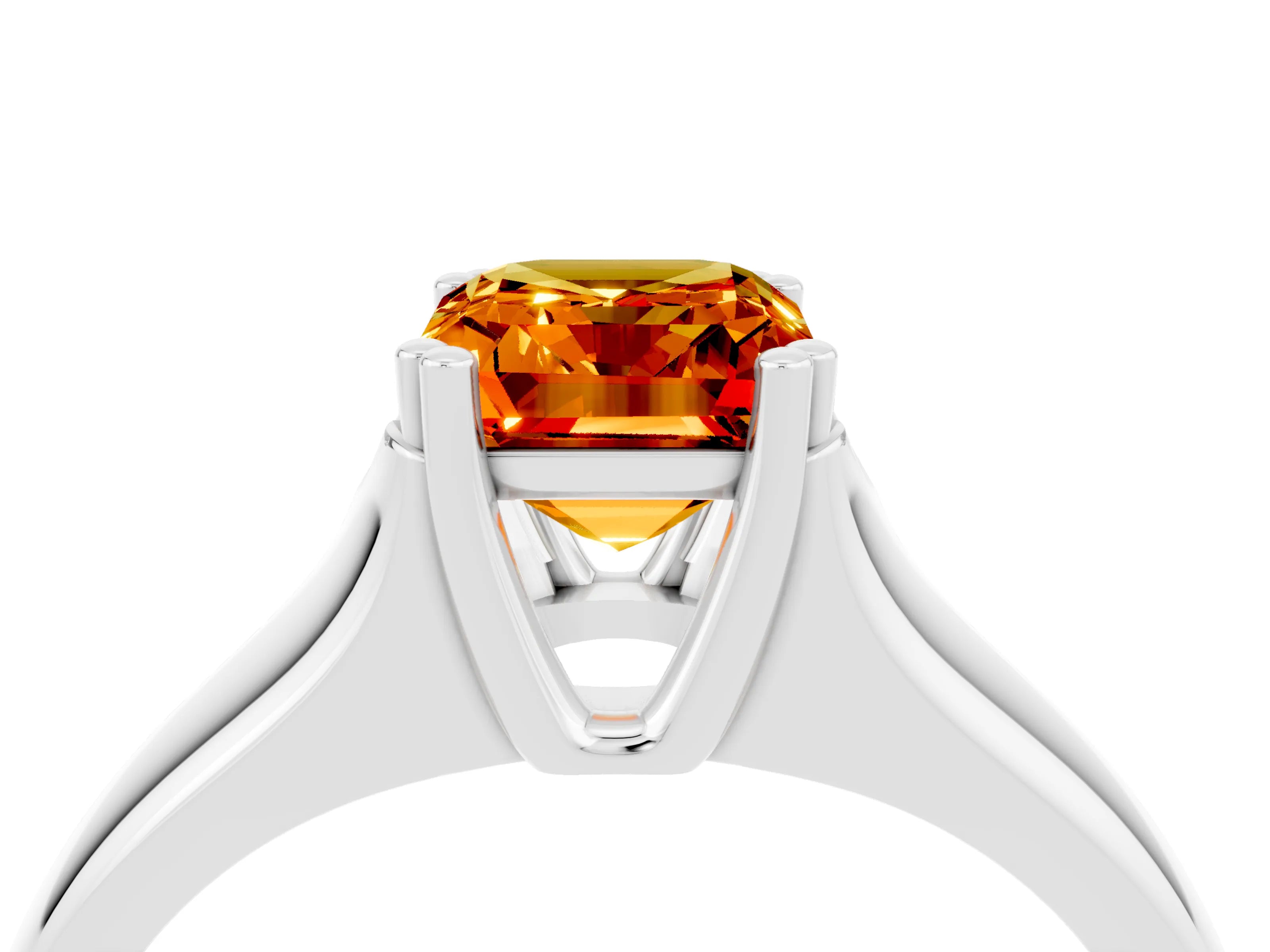 White gold Emerald Cut Citrine Solitaire Ring with Wide Band and Prong Setting_4