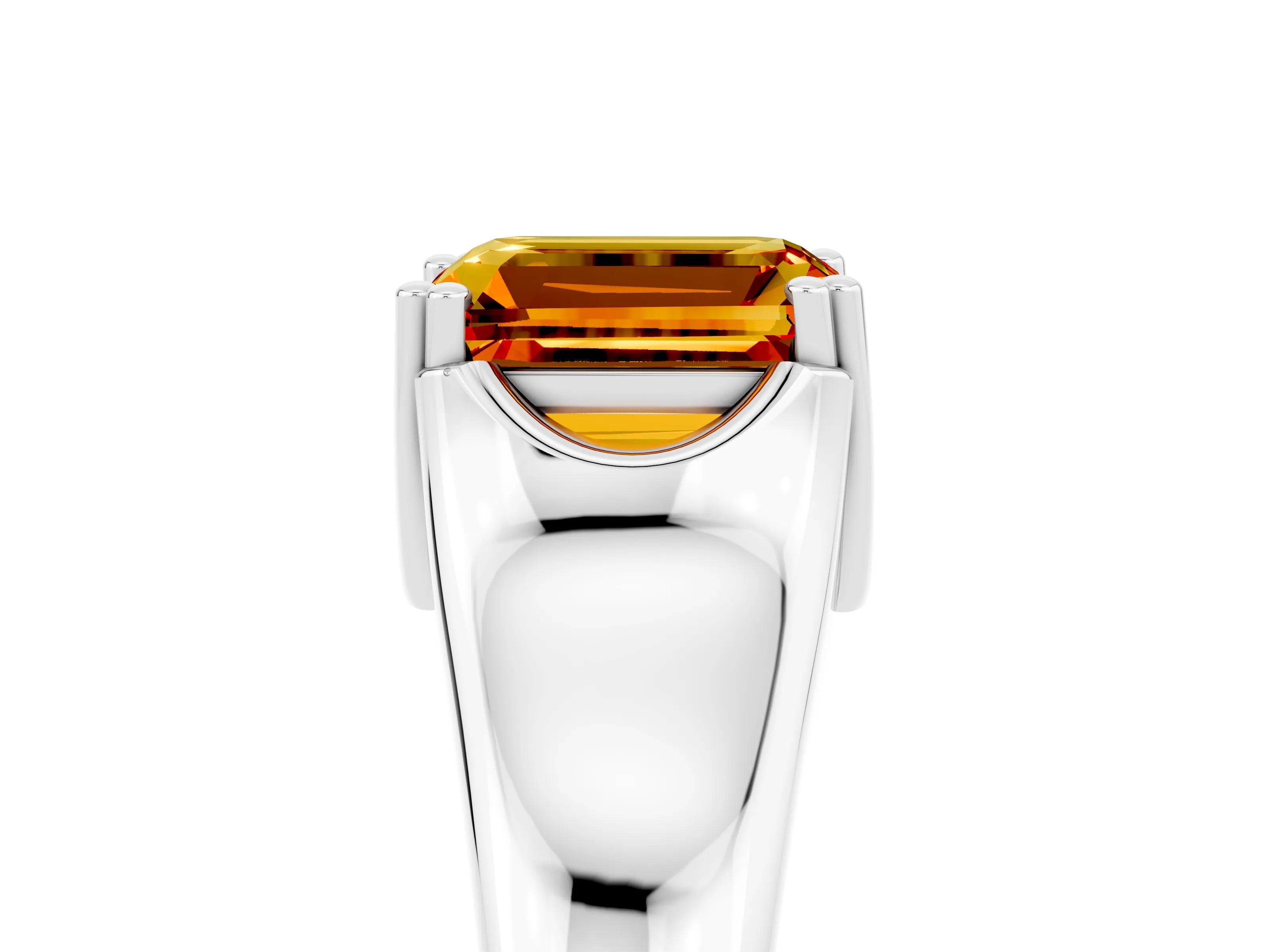 White gold Emerald Cut Citrine Solitaire Ring with Wide Band and Prong Setting_5