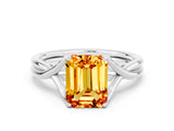 White gold Emerald Cut Citrine Solitaire Twist Band Prong Setting Ring_54