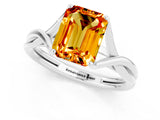 White gold Emerald Cut Citrine Solitaire Twist Band Prong Setting Ring_55