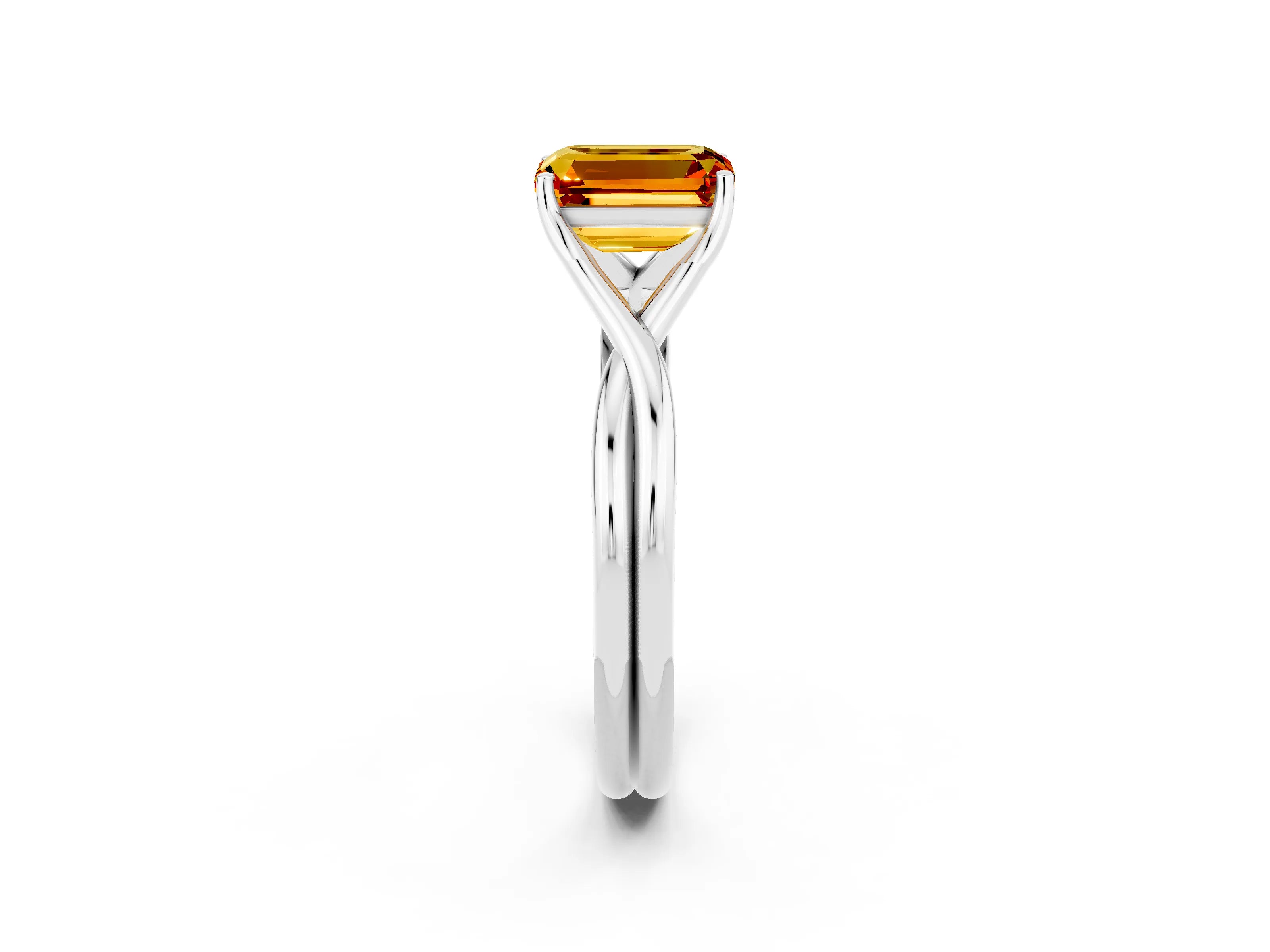 White gold Emerald Cut Citrine Solitaire Twist Band Prong Setting Ring_56