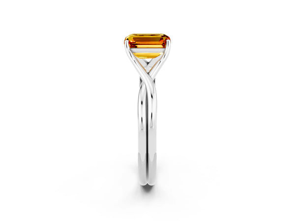 Silver Emerald Cut Citrine Solitaire Twist Band Prong Setting Ring