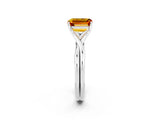 White gold Emerald Cut Citrine Solitaire Twist Band Prong Setting Ring_56