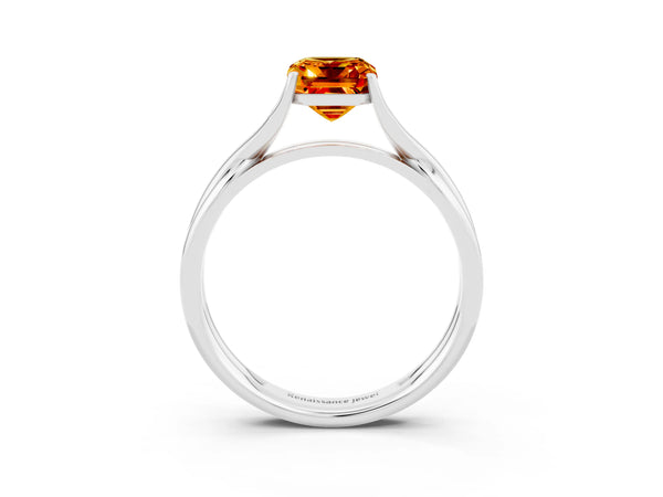 Silver Emerald Cut Citrine Solitaire Twist Band Prong Setting Ring