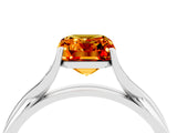 White gold Emerald Cut Citrine Solitaire Twist Band Prong Setting Ring_58