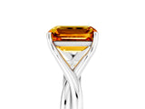 White gold Emerald Cut Citrine Solitaire Twist Band Prong Setting Ring_59