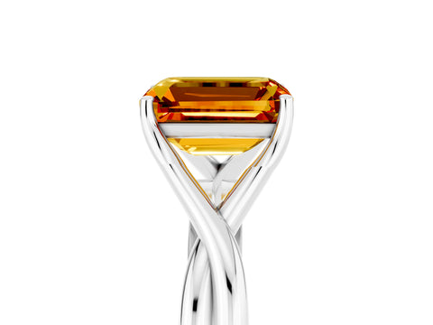 White gold Emerald Cut Citrine Solitaire Twist Band Prong Setting Ring_59