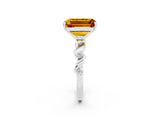 White gold Emerald Cut Citrine Solitaire Twisted Band with Round  Accents and Prong Setting_14