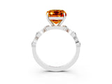 White gold Emerald Cut Citrine Solitaire Twisted Band with Round  Accents and Prong Setting_15