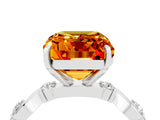 White gold Emerald Cut Citrine Solitaire Twisted Band with Round  Accents and Prong Setting_16