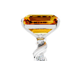 White gold Emerald Cut Citrine Solitaire Twisted Band with Round  Accents and Prong Setting_17