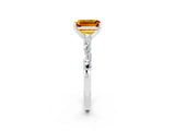 White gold Emerald Cut Citrine Solitaire with Side Baguettes and Channel Set Band_2
