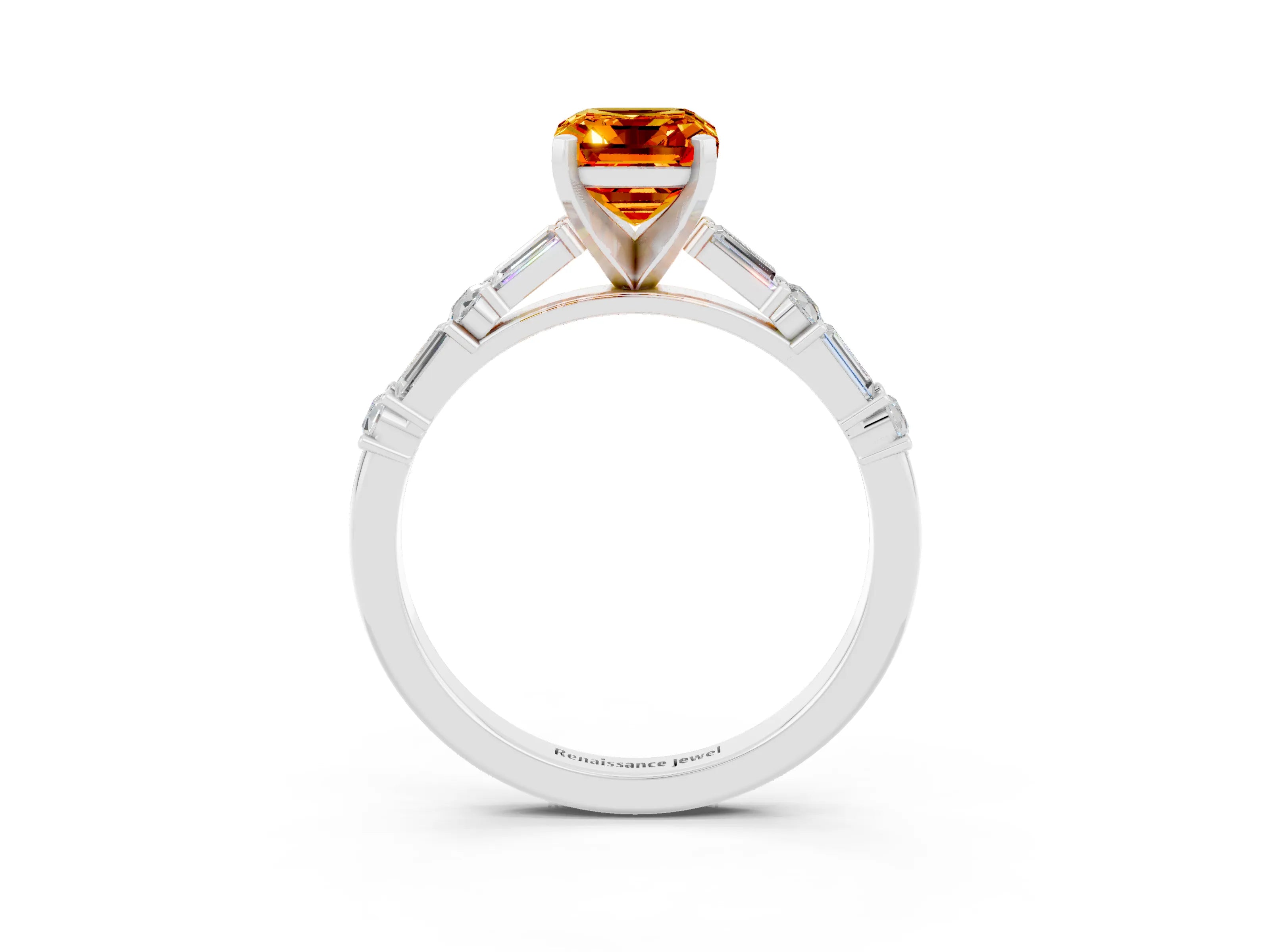White gold Emerald Cut Citrine Solitaire with Side Baguettes and Channel Set Band_3