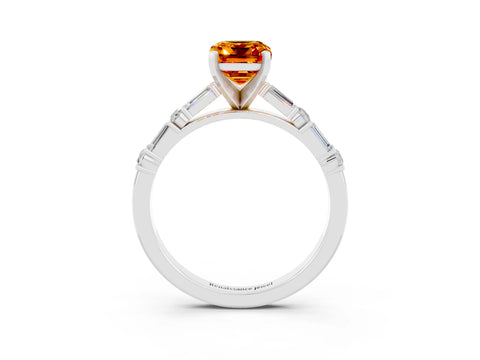 White gold Emerald Cut Citrine Solitaire with Side Baguettes and Channel Set Band_3
