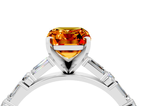 White gold Emerald Cut Citrine Solitaire with Side Baguettes and Channel Set Band_4