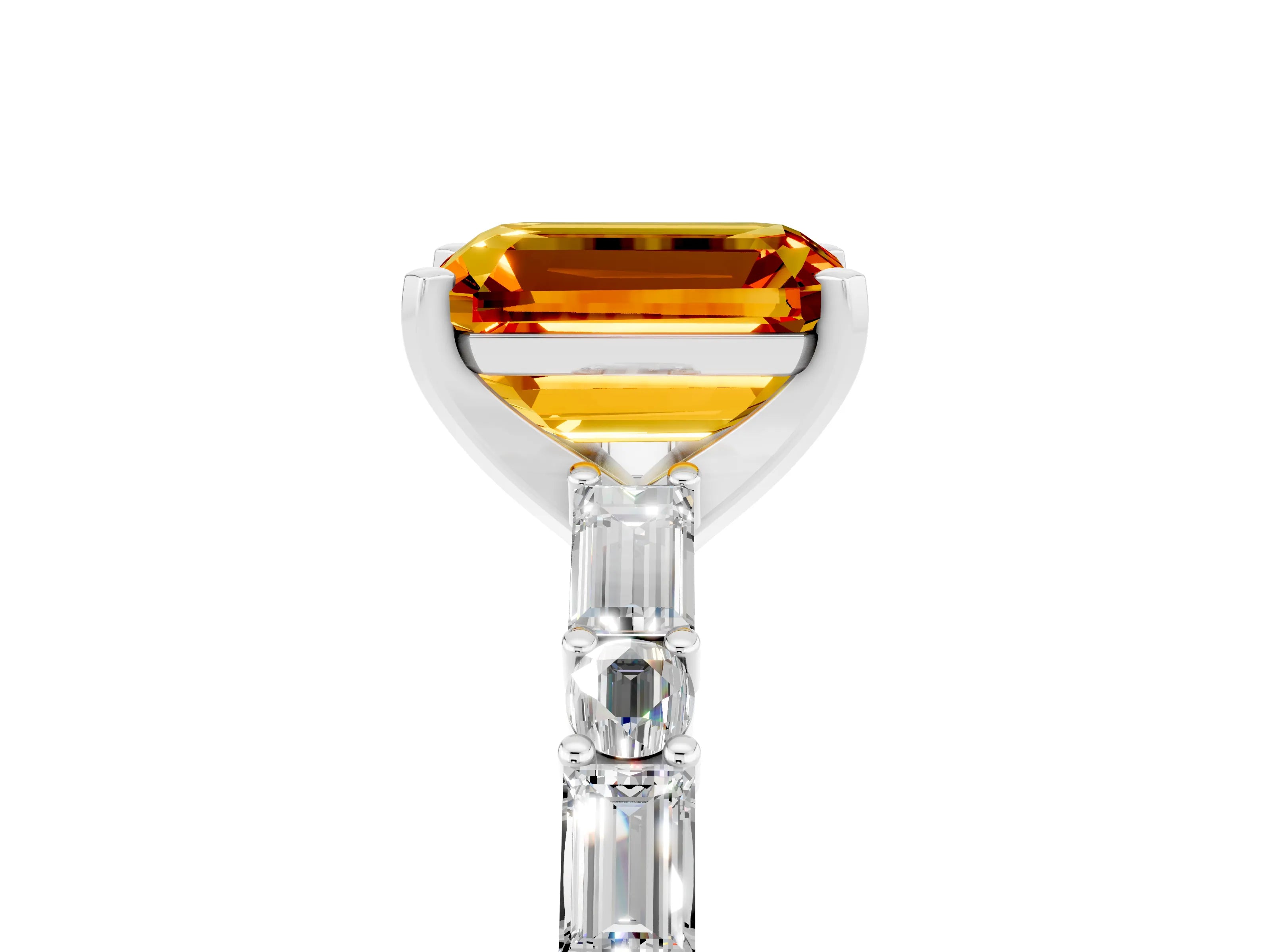 White gold Emerald Cut Citrine Solitaire with Side Baguettes and Channel Set Band_5