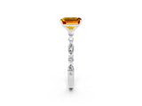 White gold Emerald Cut Citrine Solitaire with Side Stones on a Pavé Band and Four-Prong Setting_2