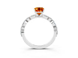 White gold Emerald Cut Citrine Solitaire with Side Stones on a Pavé Band and Four-Prong Setting_3