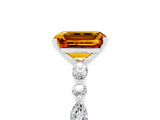White gold Emerald Cut Citrine Solitaire with Side Stones on a Pavé Band and Four-Prong Setting_5