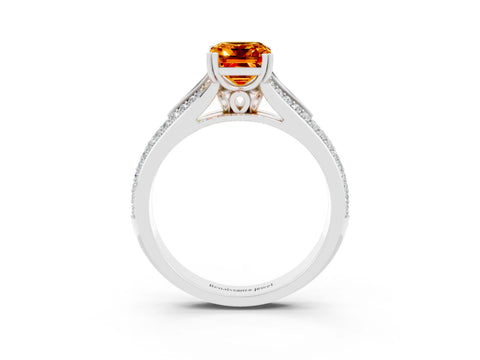 White gold Emerald Cut Citrine Split Shank Engagement Ring with Pavé Band_3
