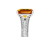 White gold Emerald Cut Citrine Split Shank Engagement Ring with Pavé Band_5