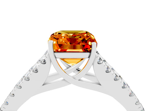 White gold Emerald Cut Citrine Split Shank Pavé Engagement Ring with Four-Prong Setting_34