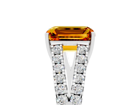 White gold Emerald Cut Citrine Split Shank Pavé Engagement Ring with Four-Prong Setting_35