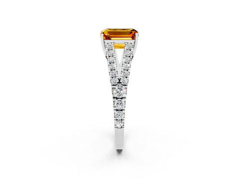White gold Emerald Cut Citrine Split Shank Pavé Engagement Ring with Four-Prong Setting_36
