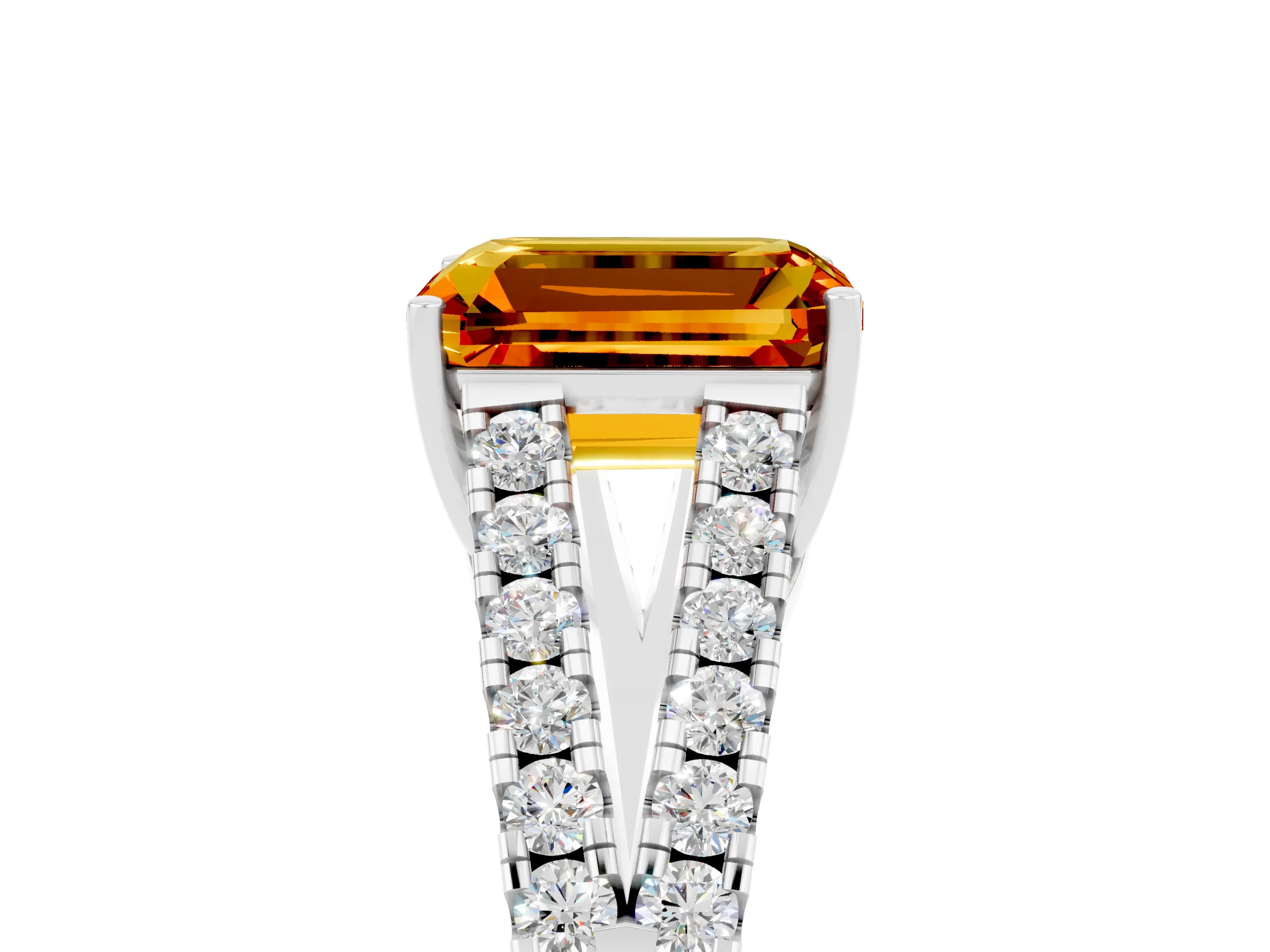 White gold Emerald Cut Citrine Split Shank Pavé Engagement Ring with Four-Prong Setting_39