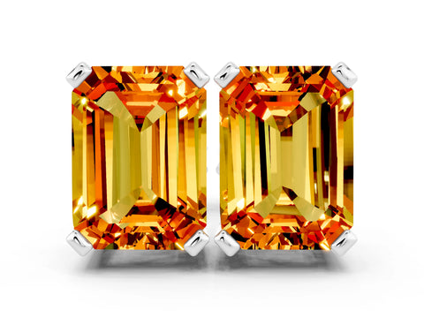 White gold Emerald Cut Citrine Stud Earrings_24