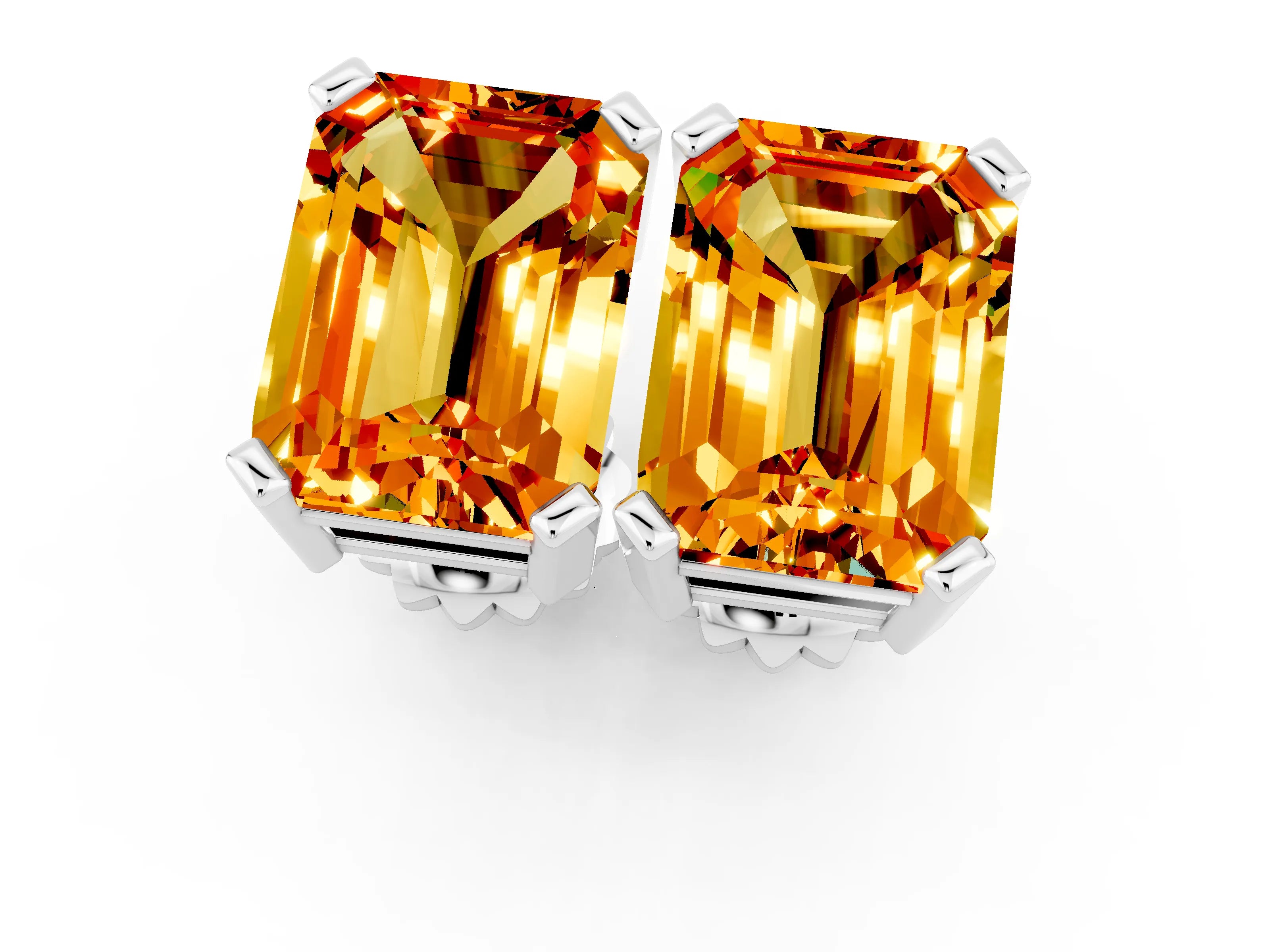 White gold Emerald Cut Citrine Stud Earrings_25