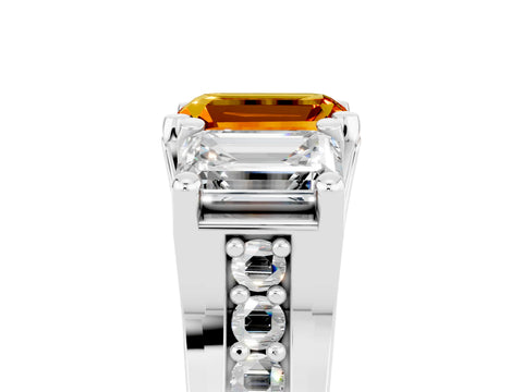 White gold Emerald Cut Citrine Three-Stone Ring with Channel Set Band and Four-Prong Setting_5