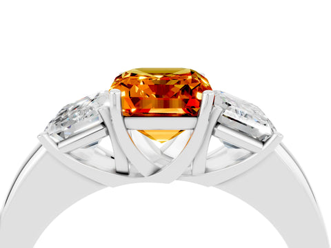 White gold Emerald Cut Citrine Three-Stone Ring with Four-Prong Setting and Classic Band_4