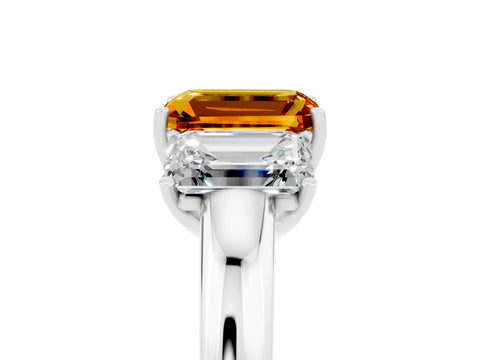 White gold Emerald Cut Citrine Three-Stone Ring with Four-Prong Setting and Classic Band_5