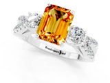 White gold Emerald Cut Citrine Three-Stone Ring with Pavé Split Shank and Four-Prong Setting_1