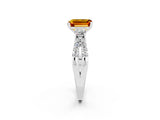 White gold Emerald Cut Citrine Three-Stone Ring with Pavé Split Shank and Four-Prong Setting_2