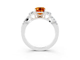 White gold Emerald Cut Citrine Three-Stone Ring with Pavé Split Shank and Four-Prong Setting_3