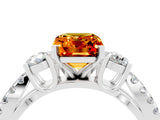 White gold Emerald Cut Citrine Three-Stone Ring with Pavé Split Shank and Four-Prong Setting_4