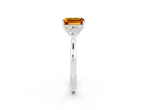 White gold Emerald Cut Citrine Three-Stone Ring with Pear Side Stones and Four-Prong Setting_32