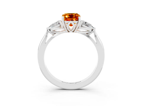 White gold Emerald Cut Citrine Three-Stone Ring with Pear Side Stones and Four-Prong Setting_33