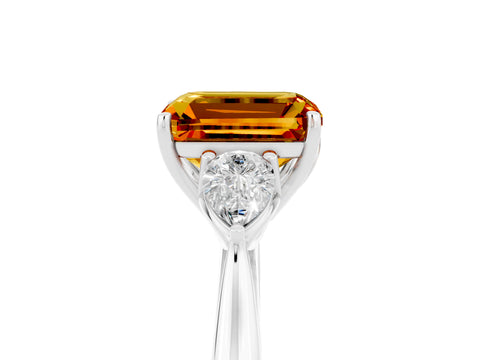 White gold Emerald Cut Citrine Three-Stone Ring with Pear Side Stones and Four-Prong Setting_35