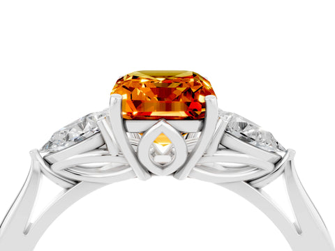 White gold Emerald Cut Citrine Three-Stone Ring with Pear Side Stones and Four-Prong Setting_39
