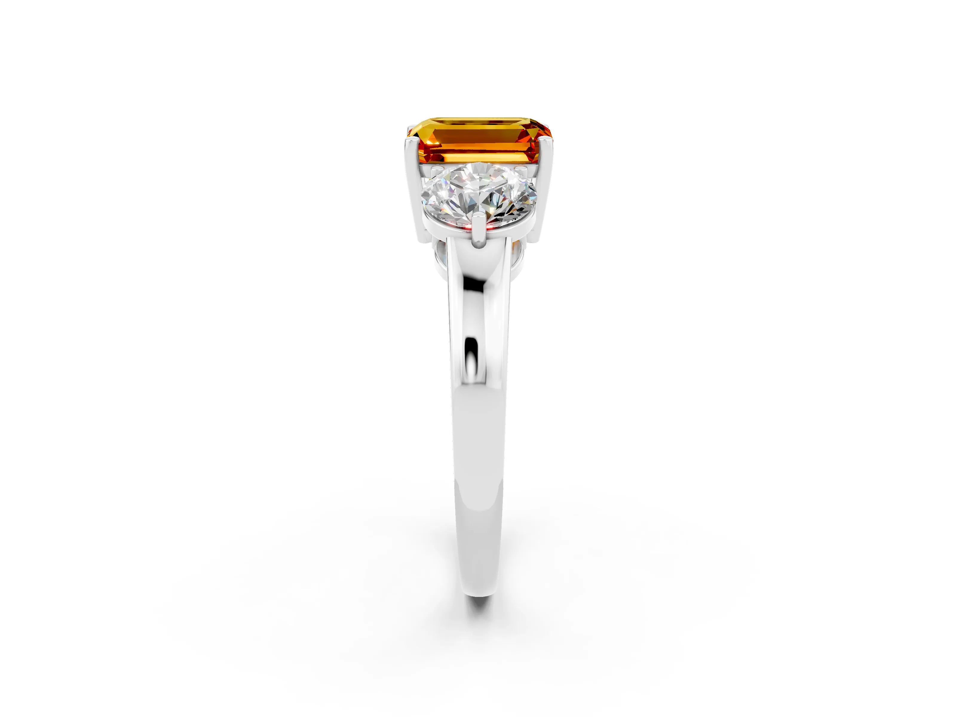White gold Emerald Cut Citrine Three-Stone Ring with Prong Setting and Classic Band_2