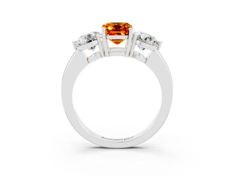 White gold Emerald Cut Citrine Three-Stone Ring with Prong Setting and Classic Band_3