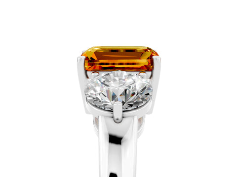 White gold Emerald Cut Citrine Three-Stone Ring with Prong Setting and Classic Band_5