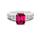 White gold Emerald Cut Cut Channel Set Diamond Engagement Ring with Four-Prong Setting