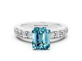 White gold Emerald Cut Cut Channel Set Diamond Engagement Ring with Four-Prong Setting