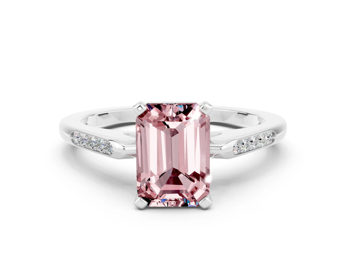 White gold Emerald Cut Cut Channel Set Solitaire Engagement Ring with Four-Prong Setting_12